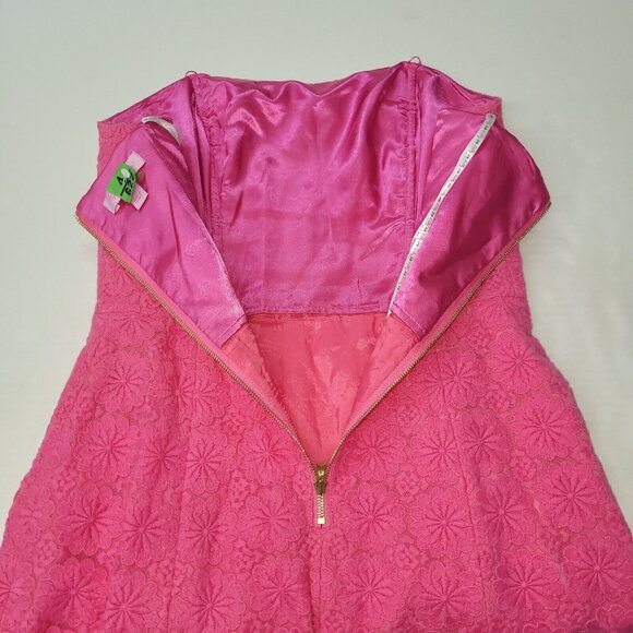 Lilly Pulitzer Vicki Dress Women 2 Pink Strapless Mini Vintage Daisy Embroidered - Picture 4 of 11